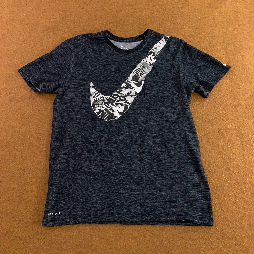 Nike Mens Large Gray Dri-FIT Collage Graphic Swoosh Athletic T-Shirt